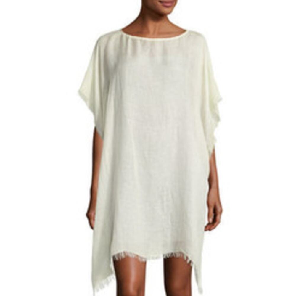 Eileen Fisher Italian Maltinto Poncho Sheer Modal Linen Silk Green Relaxed NWT